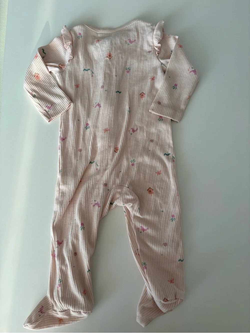 Carter's baby Light Pink Ribbed Floral Baby Footed One-Piece 9 months